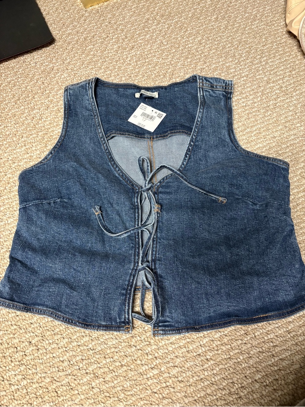 American Eagle Outfitters Blue Denim Lace-Up Vest